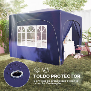Carpa Plegable Gazabo 3x3 m con Paneles Laterales UPF50+ Cenador Pabellón de Jardín con Altura Ajustable y Bolsa de Transporte para Camping Fiestas Patio Terraza