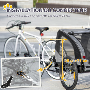 Remorque vélo pour chien 20 Kg pliable barre attelage fixation réflecteurs drapeau noir