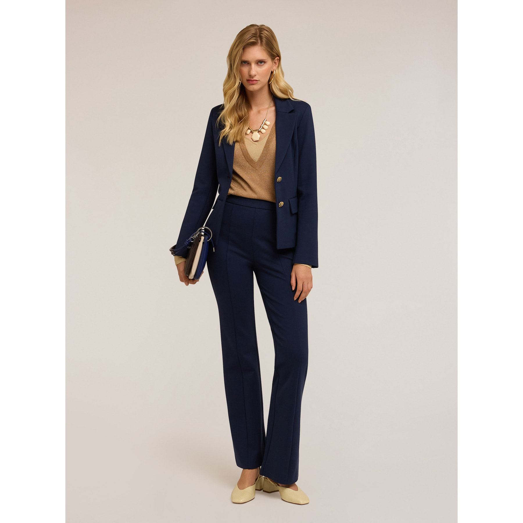 Motivi - Pantaloni flare con motivo occhielli - Blu