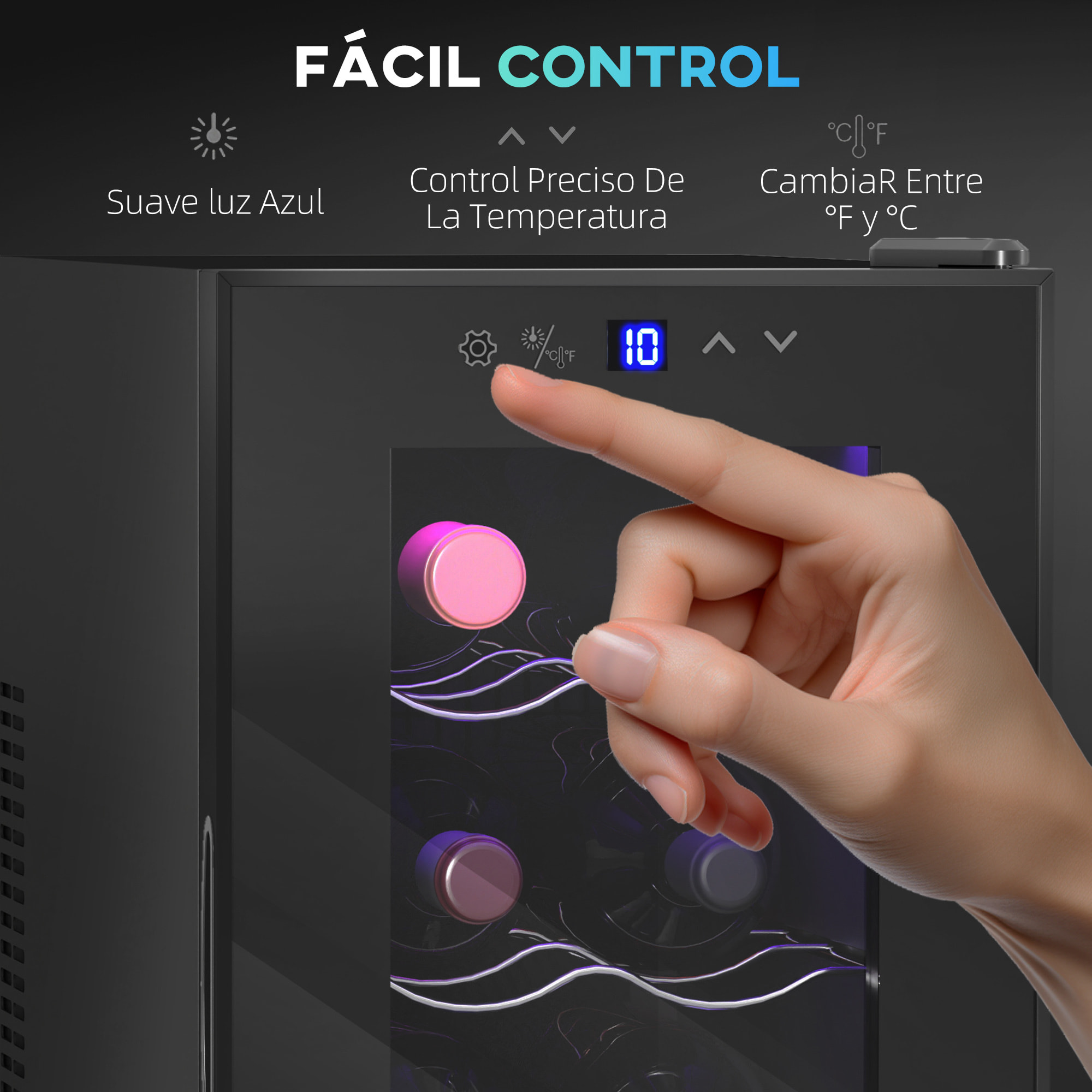 Vinoteca 8 Botellas, Nevera para Vinos con Doble Refrigeración Termoeléctrica, Temperatura Ajustable 8-18℃, Puerta de Vidrio, Anti-UV, Pantalla LED Táctil, Luz Interior, Negro