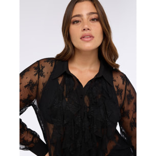 Fiorella Rubino - Camisa de encaje con volantes en la parte delantera - Negro