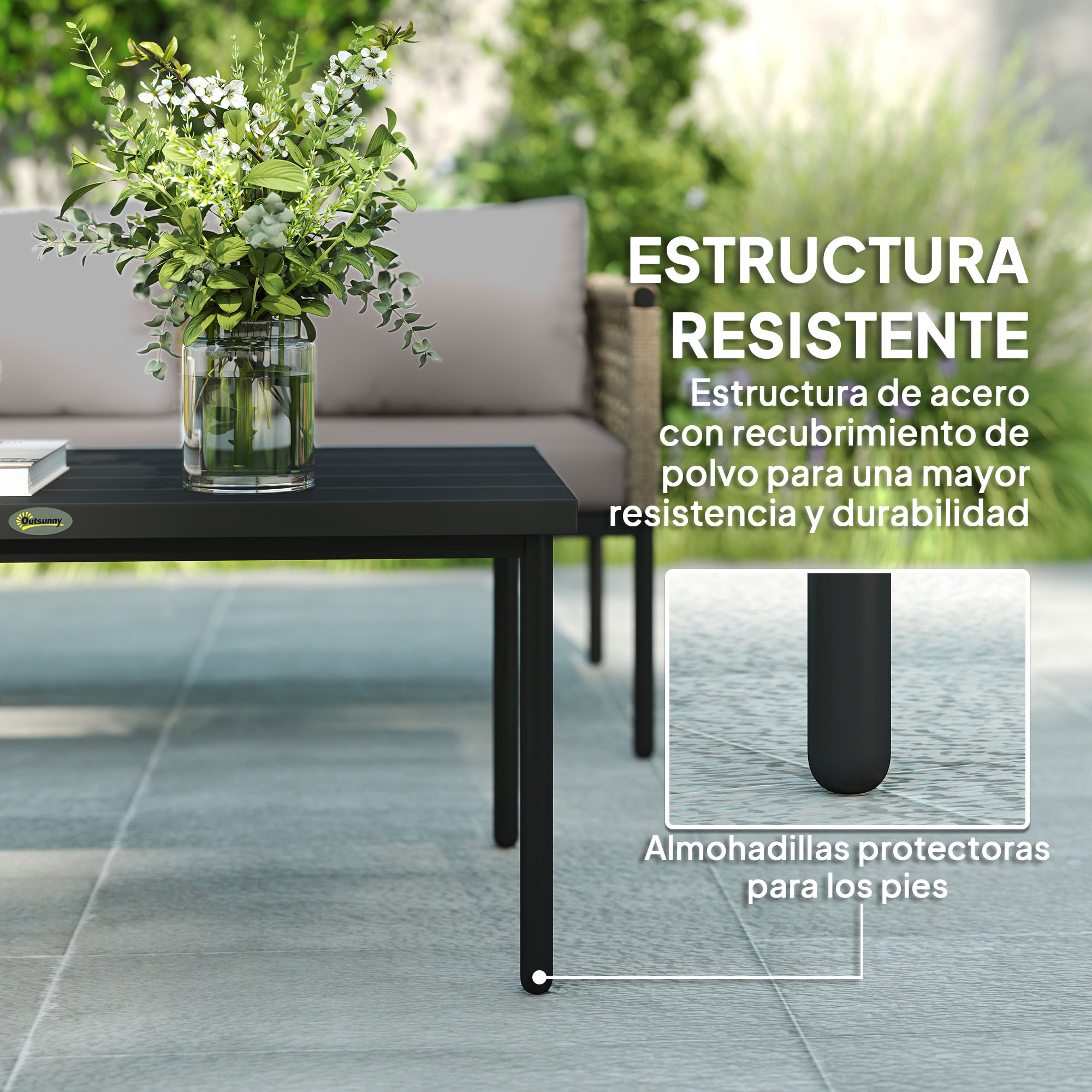 Conjunto de Jardín Exterior de Ratán Sintético de 4 Piezas Muebles de Jardín Exterior Incluye 1 Sofá Doble 2 Sillones y Mesa de Centro con Cojines Natural y Gris