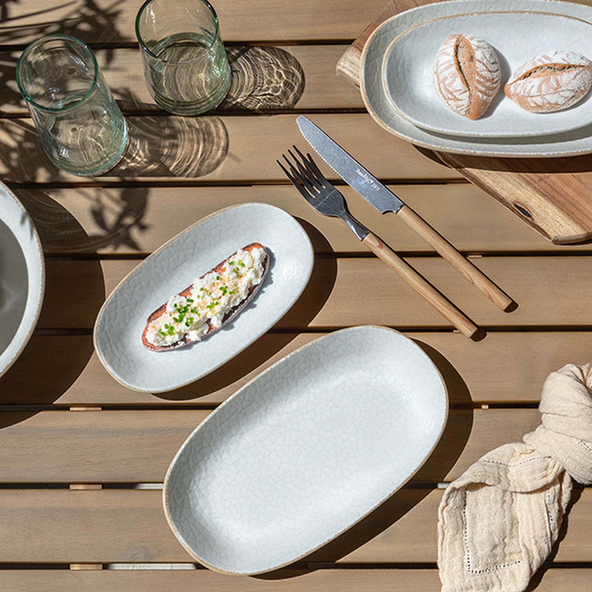 Lot de 6 assiettes ovales en porcelaine blanche et liseré beige 19cm NUANCE