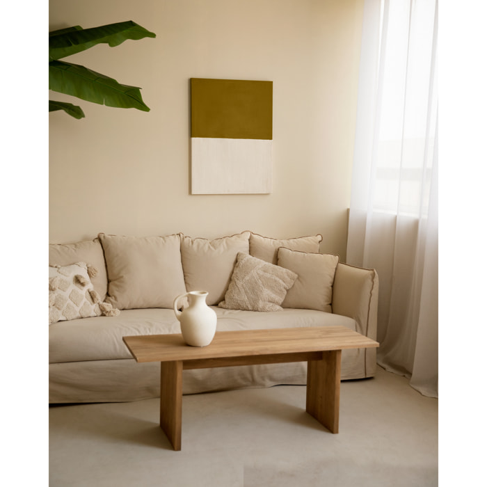 Cuadro mostaza y blanco decorativo sobre algodón con bastidor de madera pintado a mano con pintura óleo en varias medidas
