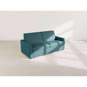 Julia - canapé lit 3 places convertible express couchage quotidien 140 cm matelas 18 cm en tissu - Bleu