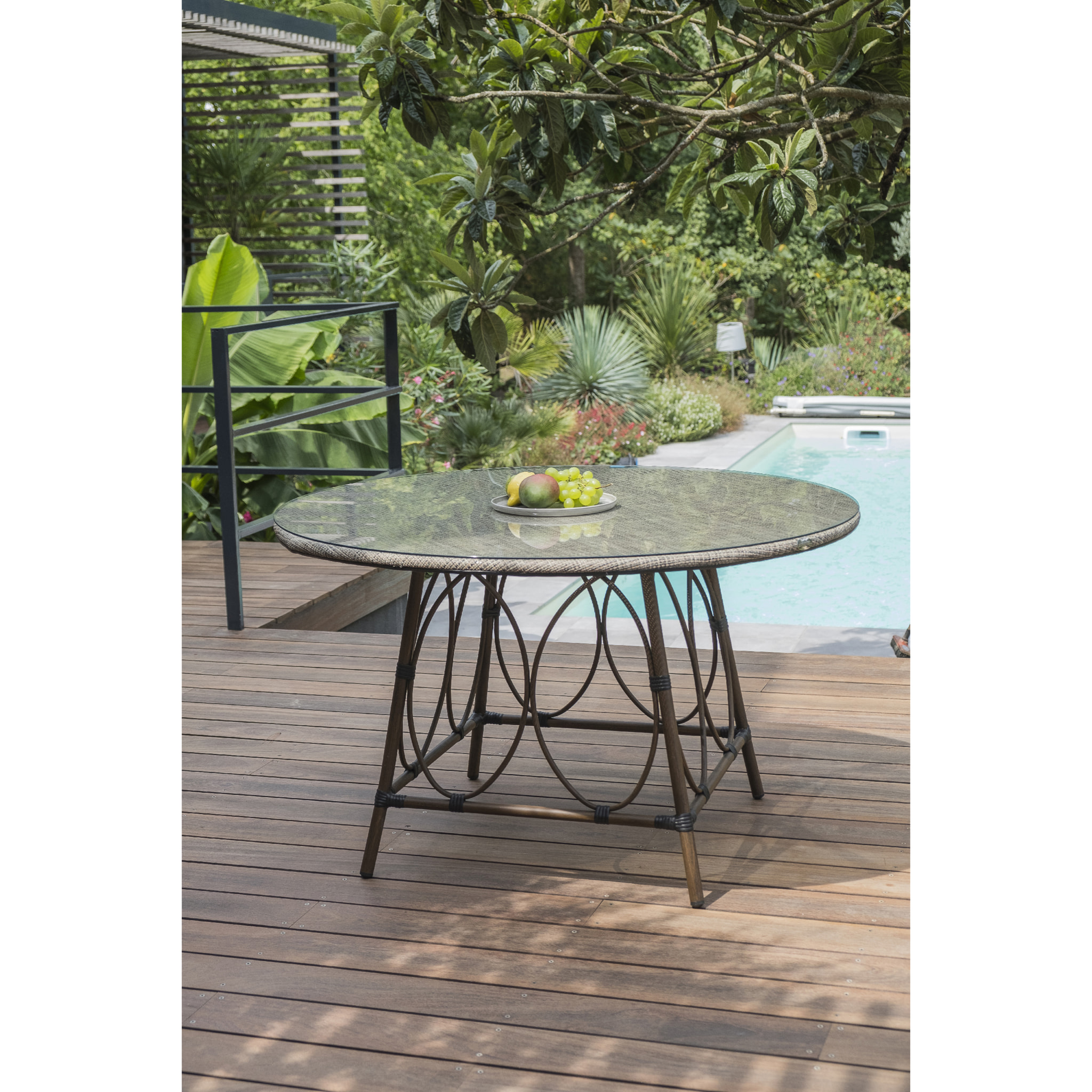 USHUAIA  - Table de jardin ronde en aluminium marron