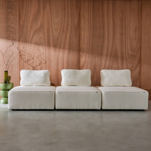 Lot de 3 chauffeuses pour canapé modulable tissu bouclette crème 1 place Bao. L 90 x P 90 x H 74cm