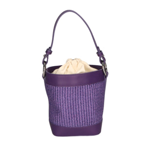 Borsa a secchiello da donna - Modello Alyssa - Pelle & Paglia - 13.0 x 16.0 x 10.0 cm