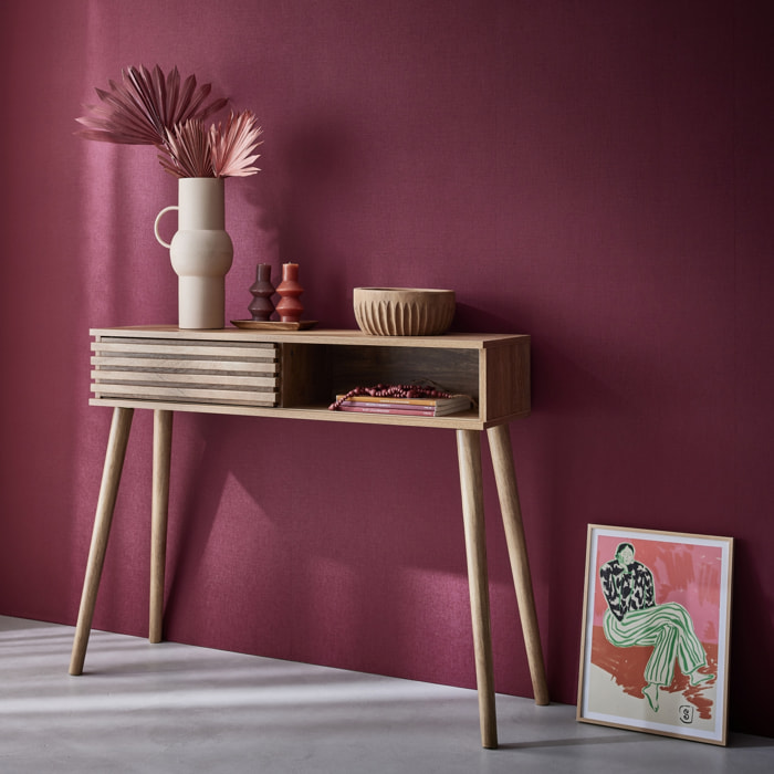 Console scandinave décor bois avec porte coulissante rainurée MADERE