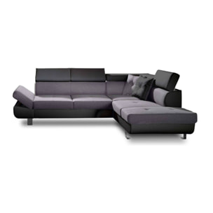 Lisbona - Canapé d'angle droit convertible - 5 places - avec têtières - Noir / Gris