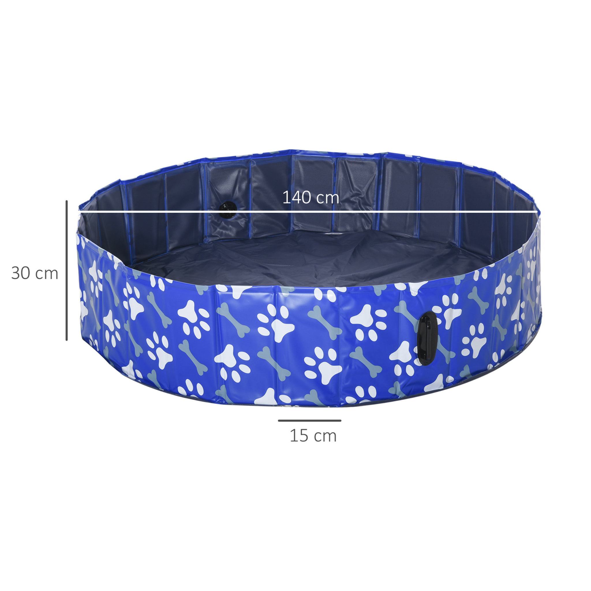 Piscine pour chien bassin PVC pliable anti-glissant facile à nettoyer Ø 1,4 m hauteur 30 cm motifs os pattes bleu