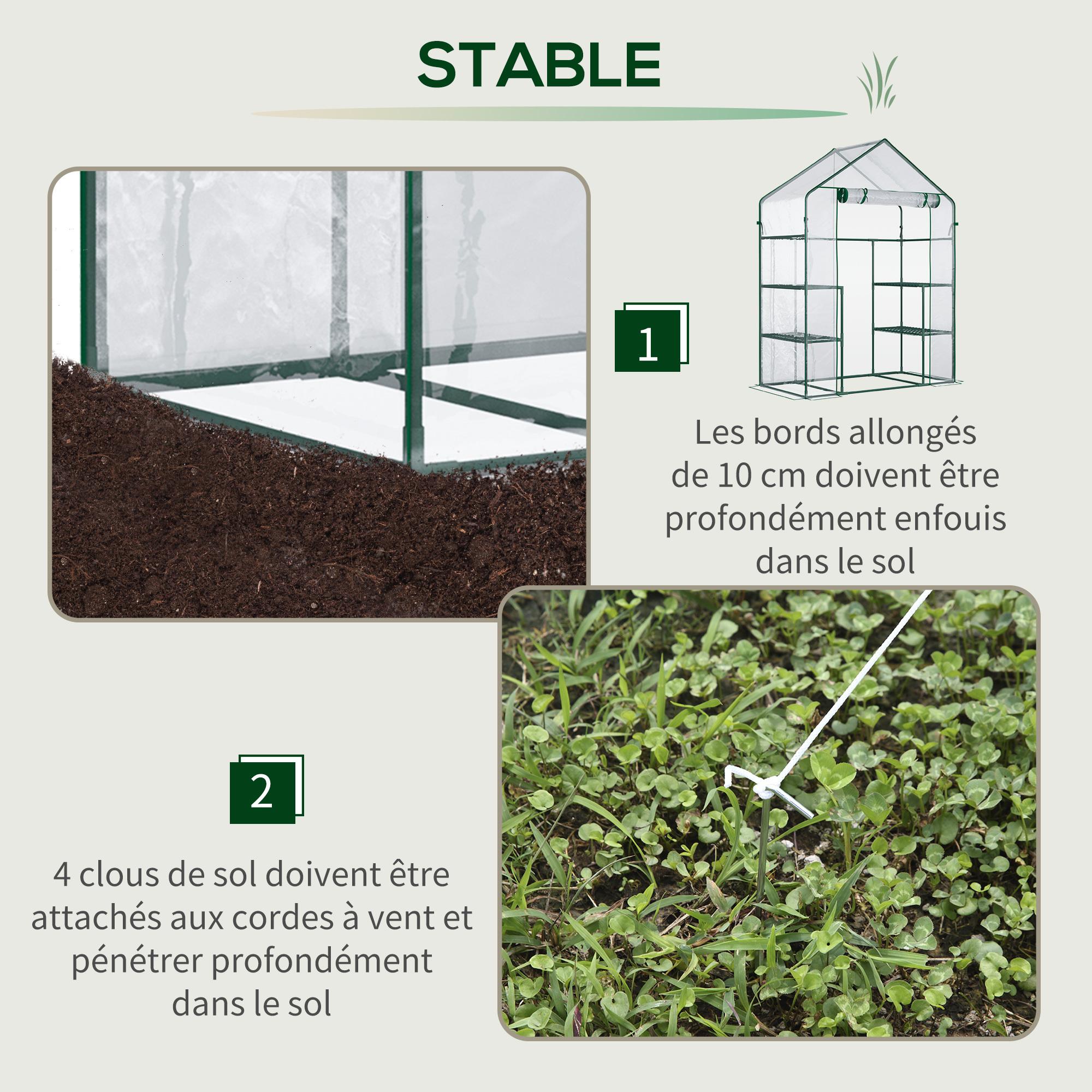 Serre de jardin 6 étagères - dim. 142L x 73l x 195H cm - porte - acier thermolaqué PVC haute densité anti-UV - transparent vert