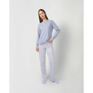 Pijama largo de algodón con escote pico solta índigo