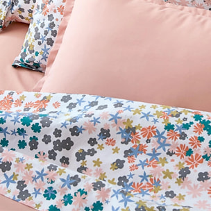Drap plat percale de coton 80 fils motif floral - Rose