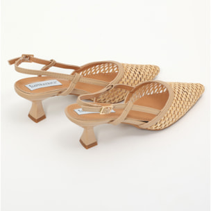 Dècolletè slingback in simil pelle con ricamo