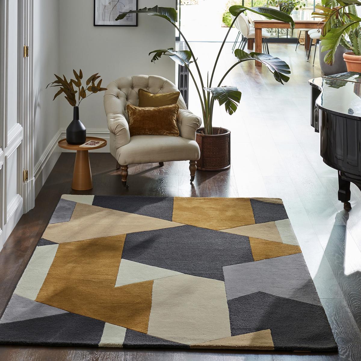 Tapis salon et chambre fait à la main en laine motif géométrique HAGU