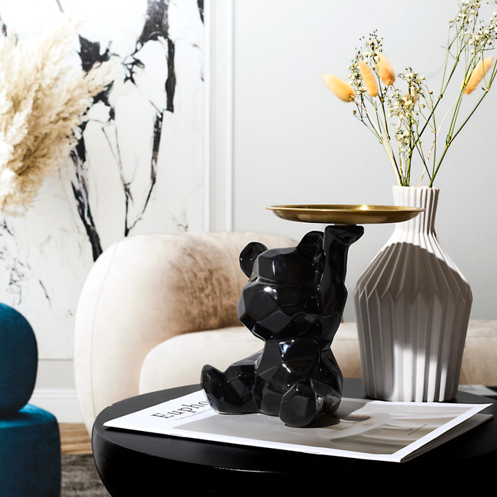 Statue Ourson Vide Poche Noir H12cm