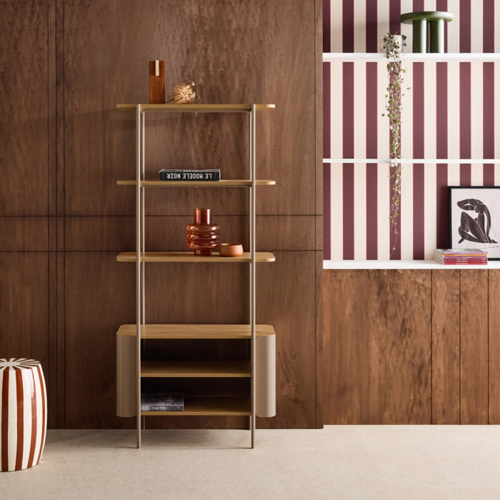 Etagère bibliothèque métal courbé et décor bois 6 niveaux MOLTO