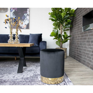 Pouf Gamby in velluto nero con base ottone, ø34×43 cm