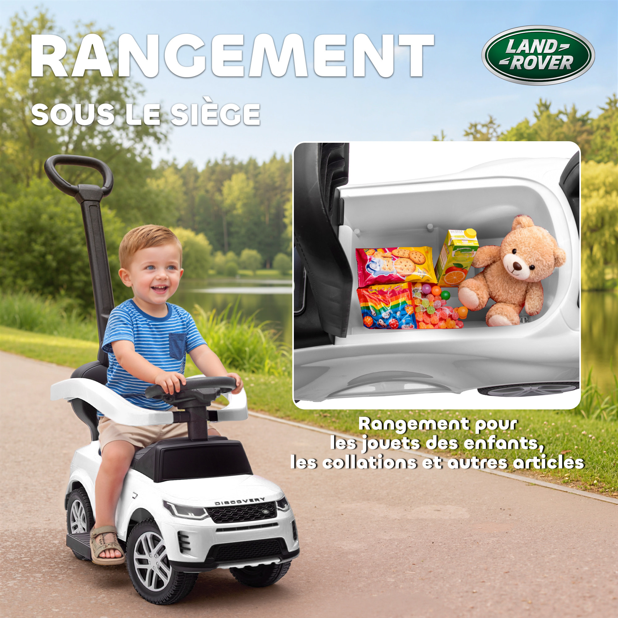 Porteur voiture enfant Land Rover Discovery évolutif 18-36 mois effets sonores blanc