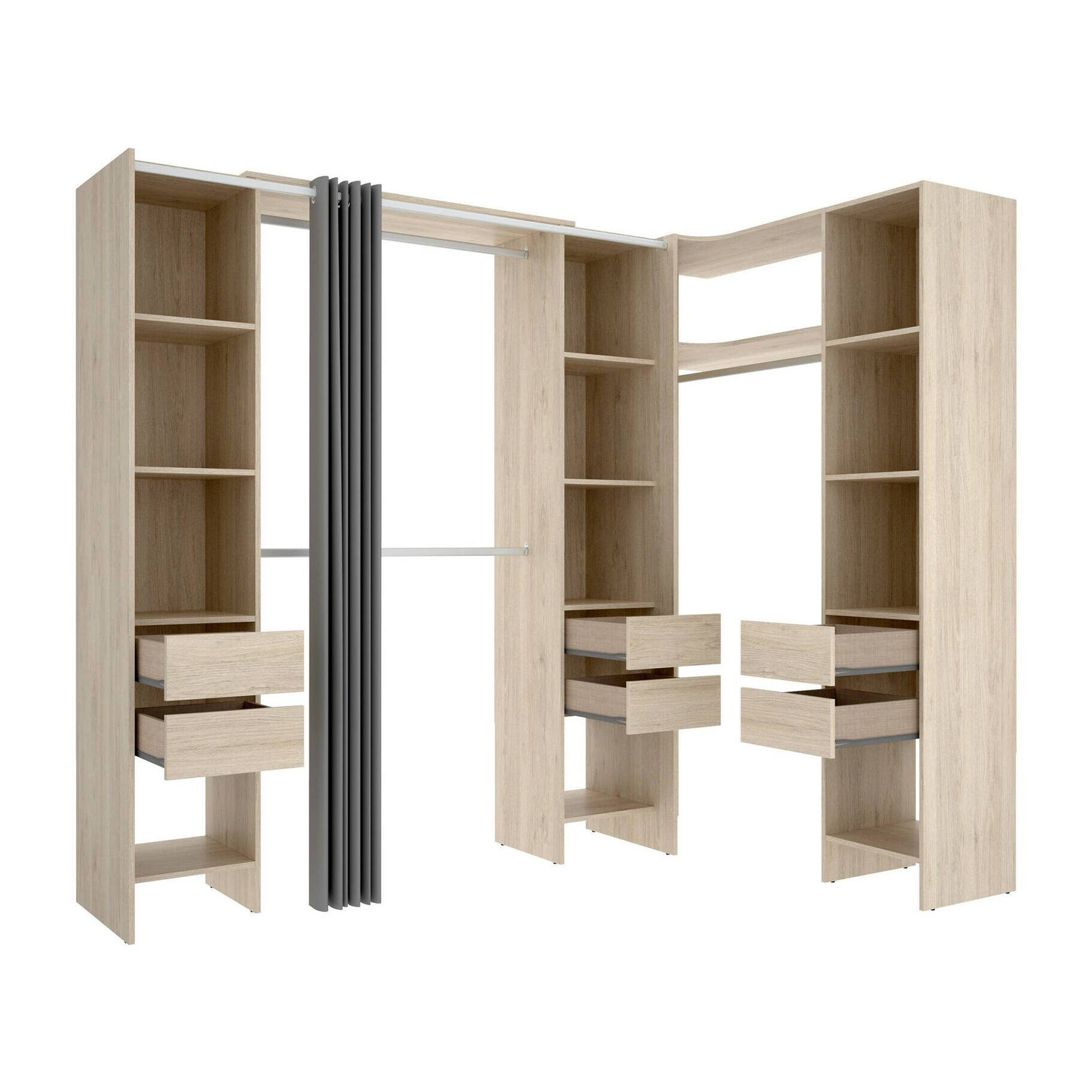 Guardaroba grande Alanno, Mobile camera da letto, Cabina armadio portabiti, Armadio appendiabiti, 234x141 h205 cm, Rovere