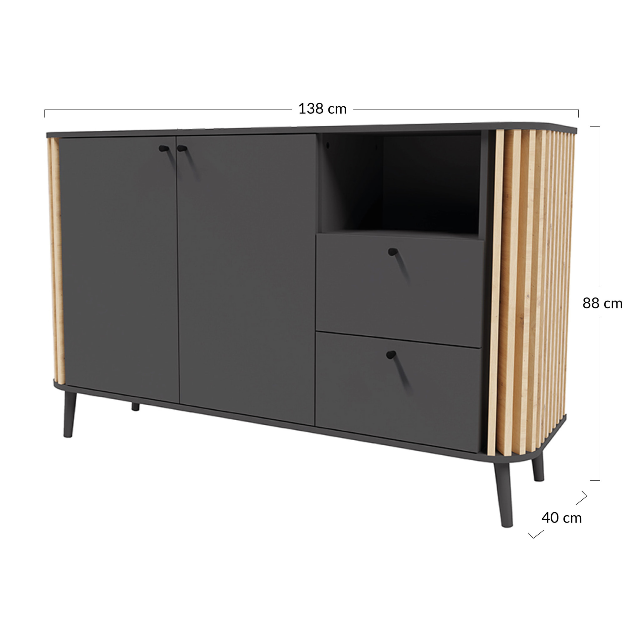 Camberwell - buffet bas - gris et effet bois - 138 cm - Bois / Gris