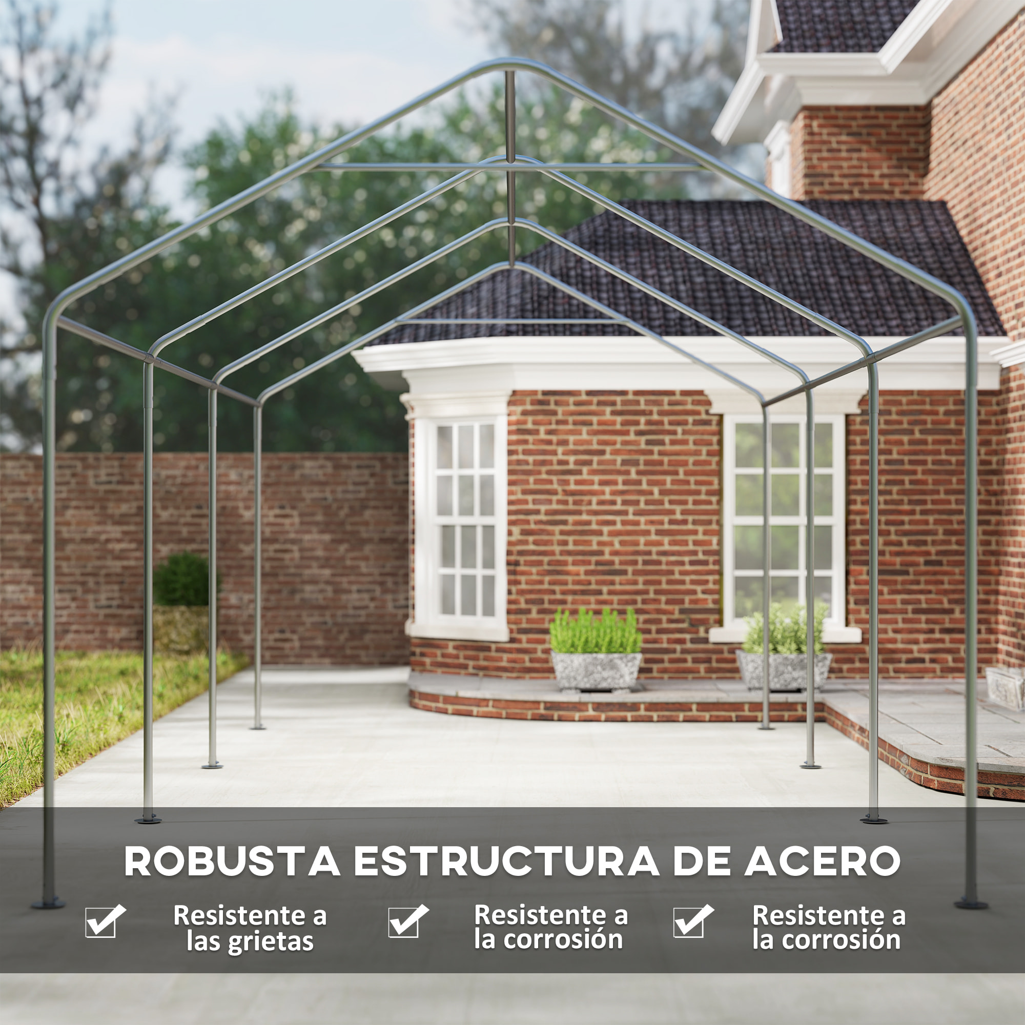 Carpa Garaje 6x3 m Garaje Exterior para Coche Impermeable Cobertizo de Exterior Anti-UV con Paredes Laterales Desmontables y 2 Puertas con Cremallera Gris Oscuro
