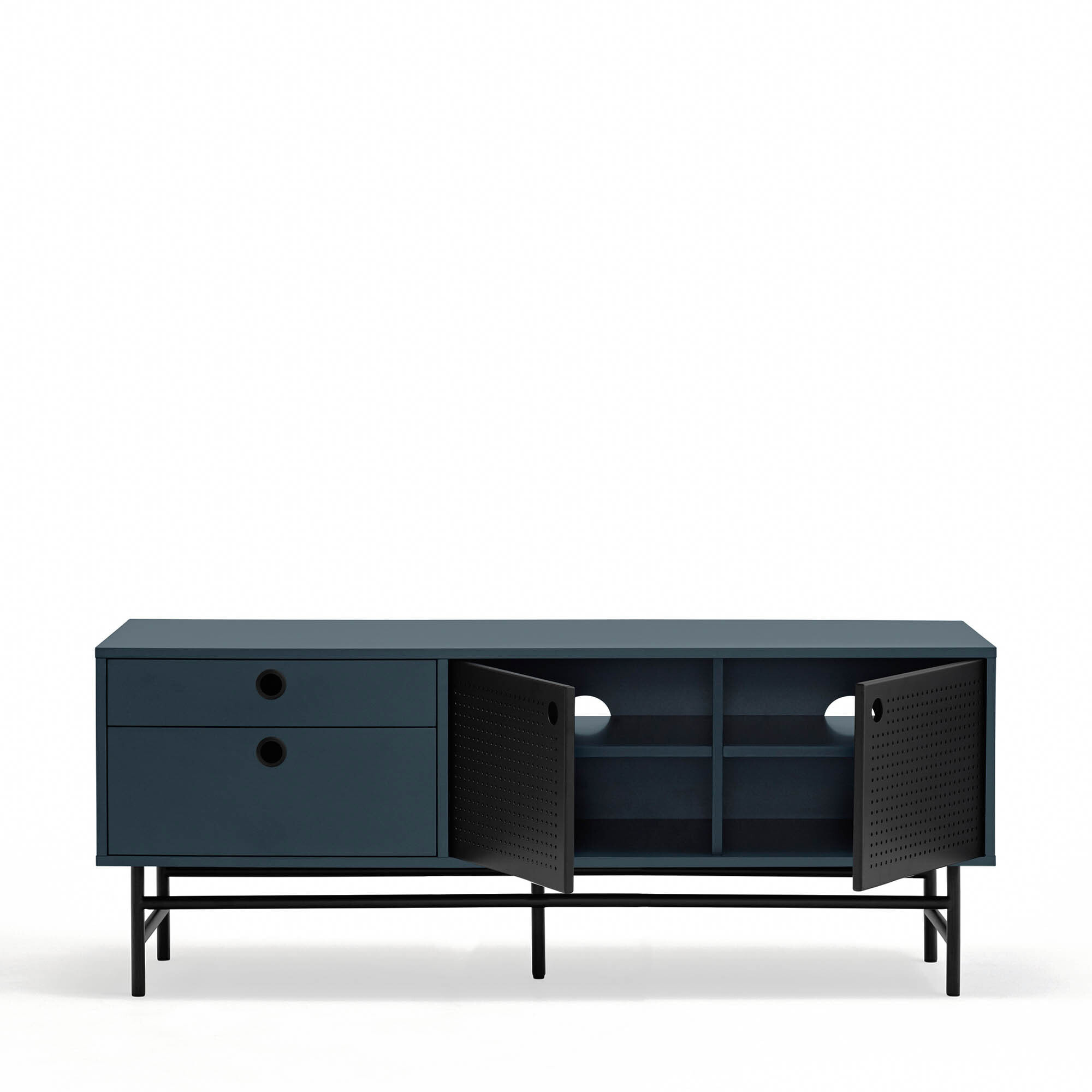 Mueble de televisión Punto 2 puertas y 2 cajones gris antracita y negro