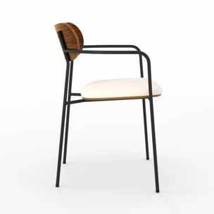 Lot de 2 chaises en tissu beige et placage en bois foncé - Marine