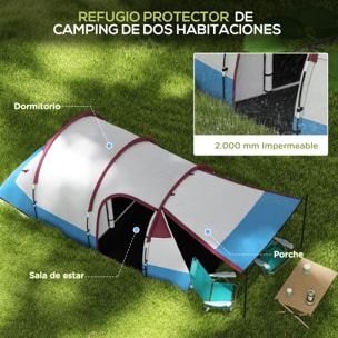 Tienda de Campaña Familiar para 2-3 Personas Tienda de Camping Plegable con 2 Habitaciones y Bolsa de Transporte Impermeable para Senderismo 420x200x150 cm Multicolor