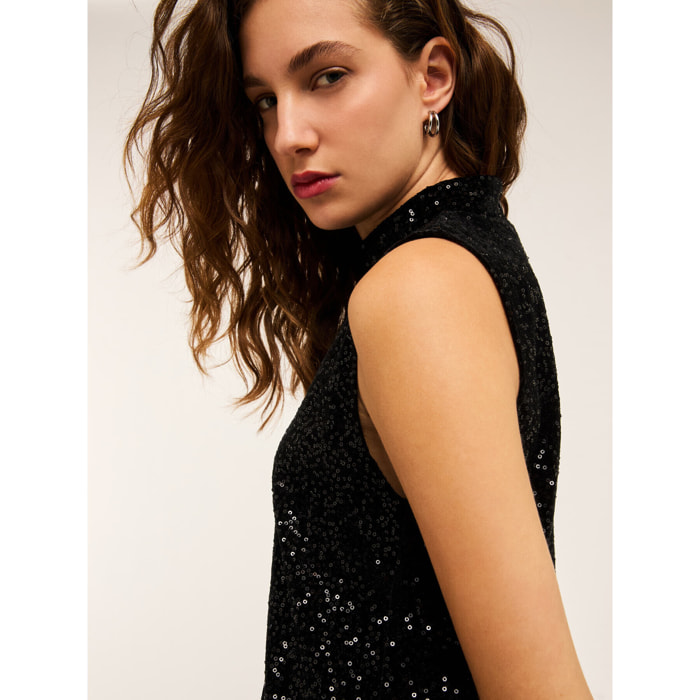 Motivi - Mini dress in velluto con paillettes - Nero