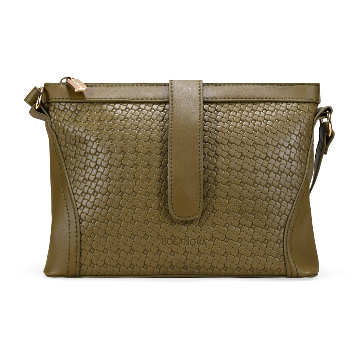 Bolso bandolera verde con solapa y cremallera