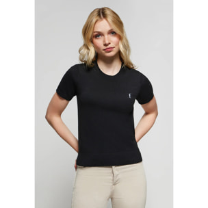 Maglione nero a girocollo in maglia a maniche corte e logo Rigby Go