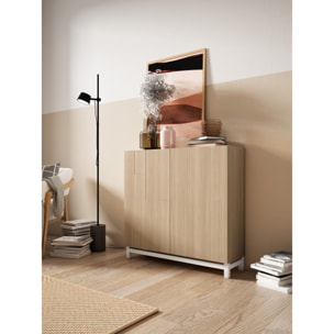 Zapatero Copenhague melamina nogal claro patas blanco 90x90x27 cm