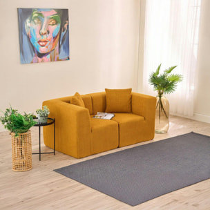 Canapé 2 places compact moutarde tissu chenille PLOVIA