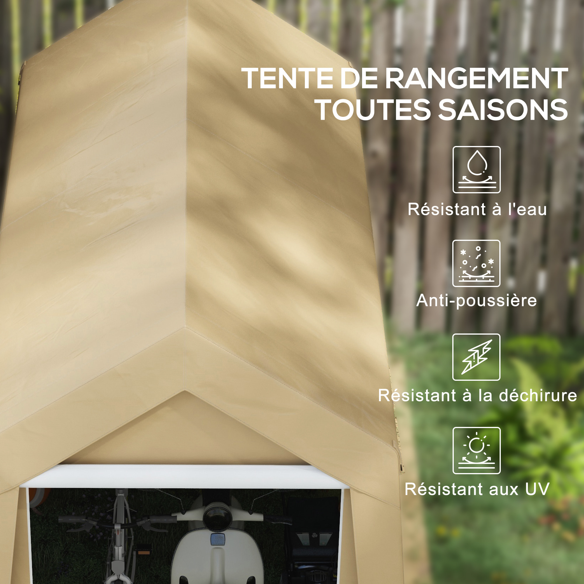Abri de jardin - abri vélo - tente de stockage dim. 2 x 3,6 m - acier galvanisé PE imperméable anti-UV beige