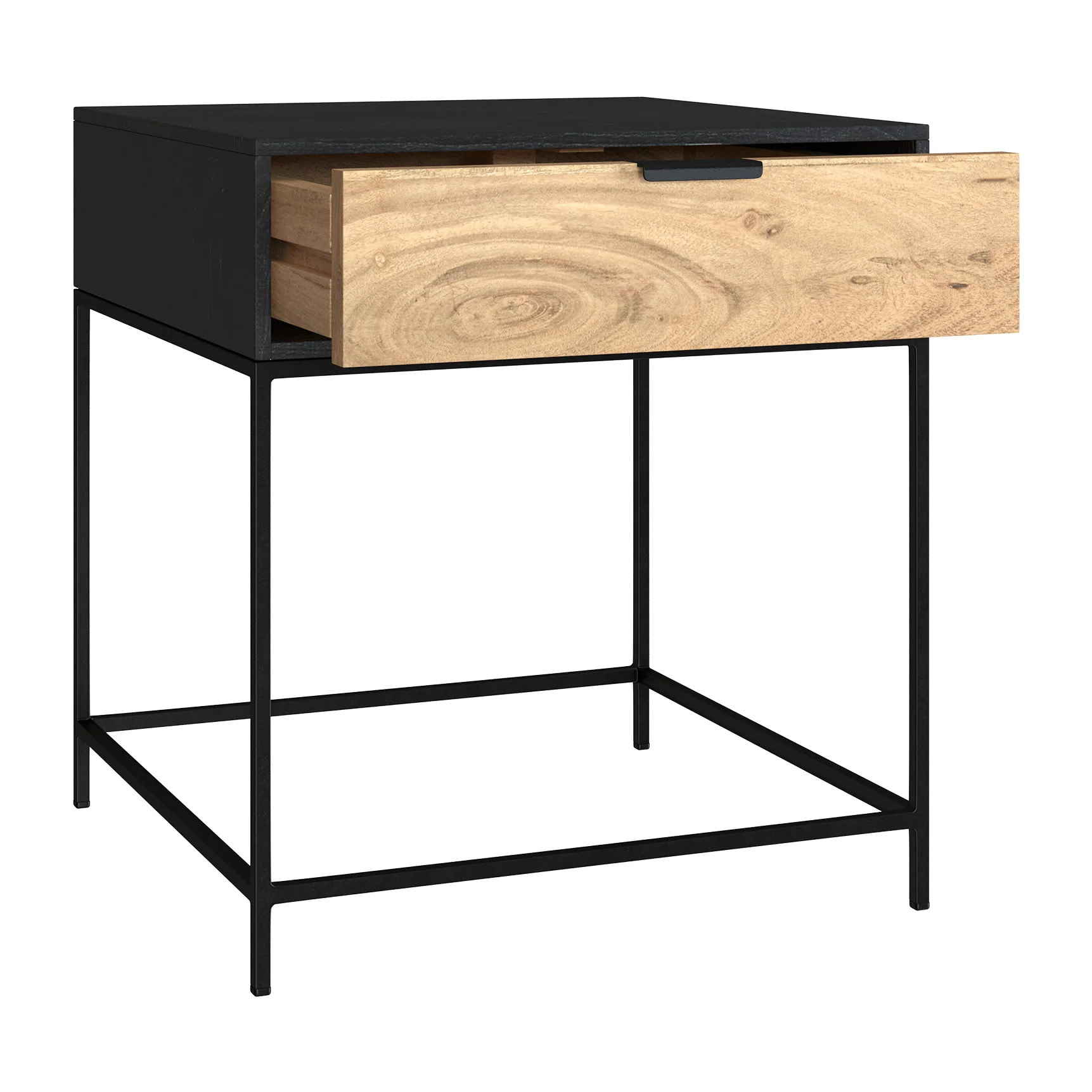 Table de chevet 1 tiroir en bois d'acacia et métal noir - Jakson