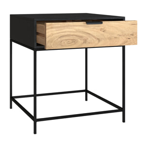 Table de chevet 1 tiroir en bois d'acacia et métal noir - Jakson