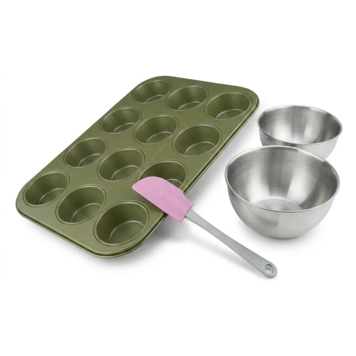 Set de 4 ustensiles de pâtisserie moule à gâteaux 2 bols et spatule Zenker Green Vision