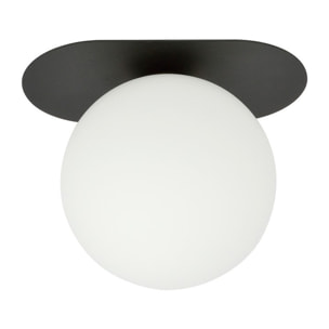 Lampada da soffitto Plaza nera con diffusore in vetro opalino