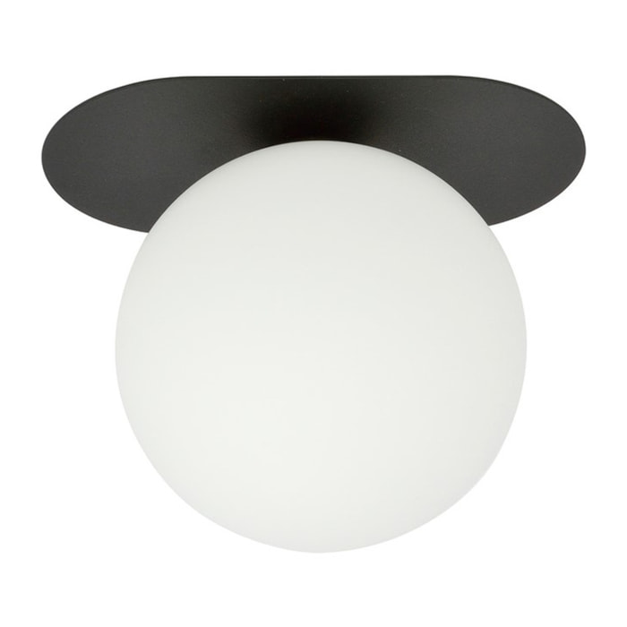 Lampada da soffitto Plaza nera con diffusore in vetro opalino