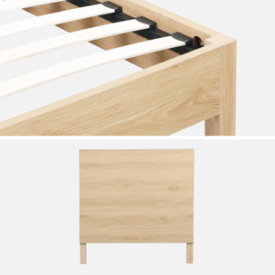 Lit avec sommier à lattes et tête de lit 90x190cm décor bois LINEAR