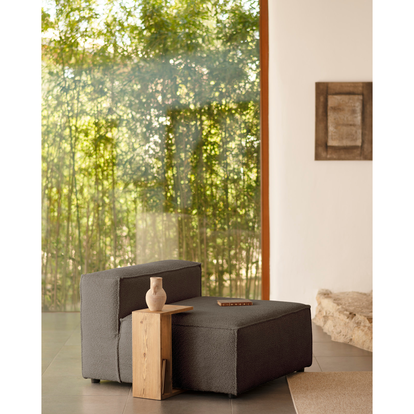 Fauteuil en bouclé couleur gris foncé de 110x90cm Hauteur: 70 Longueur: 110 Largeur: 90