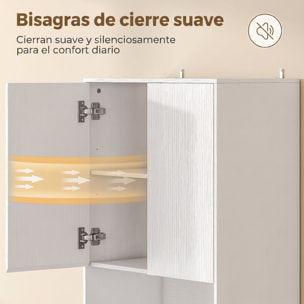 Alacena de Cocina Alta, Mueble Auxiliar de Cocina con 4 Puertas con Bisagras de Cierre Suave, Estantes Ajustables, 2 Compartimentos Abiertos, para Comedor, Salón, 60x30x170 cm, Blanco