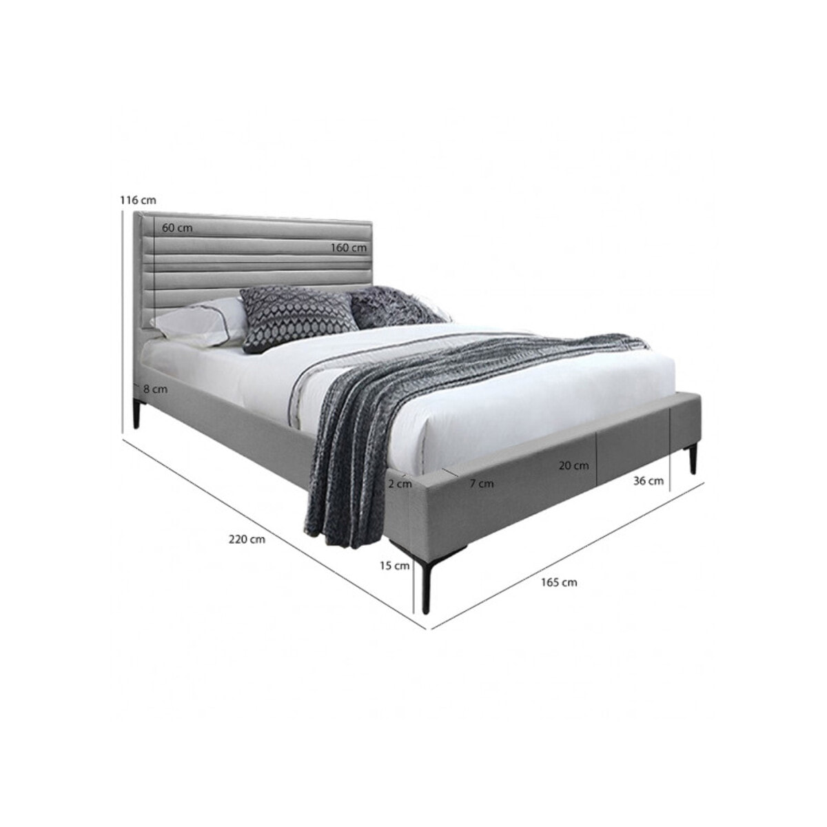 Lit 160x200 cm contemporain en tissu gris – LUCERNE