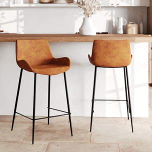 Lot de 2 chaises pour îlot central 65 cm en cuir synthétique camel - Pirata