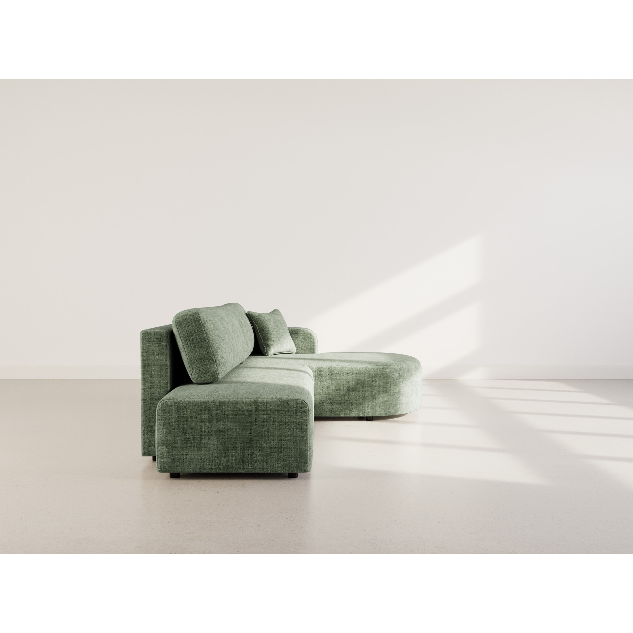 Miro - Canapé d'angle droit 4 places convertible avec coffre en velours texturé - Vert sauge