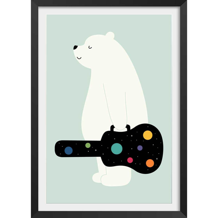 Affiche enfant guitar in hand Affiche + cadre en bois - Noir