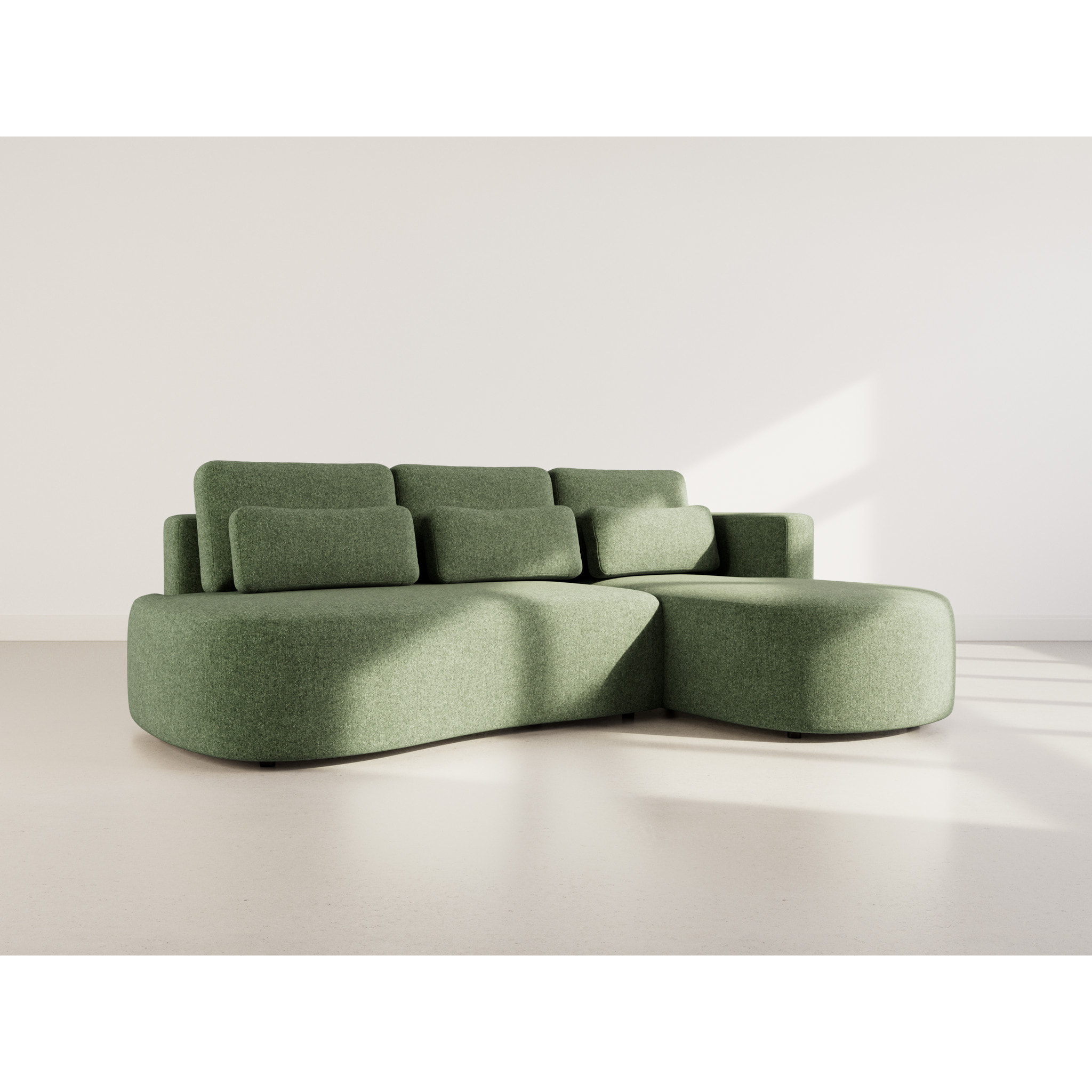 Mahina - canapé d'angle droit 4 places convertible avec coffre en tissu texturé - Vert