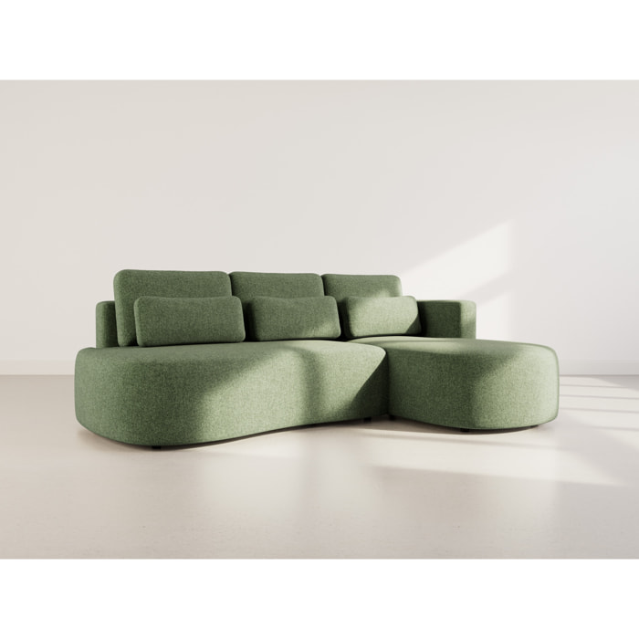 Mahina - canapé d'angle droit 4 places convertible avec coffre en tissu texturé - Vert